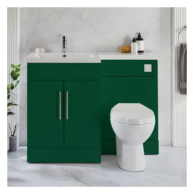 Ensemble meuble-lavabo & WC - Vert foncé - Gauche - 110,5 cm - Poignées barre en T chromées - Mo