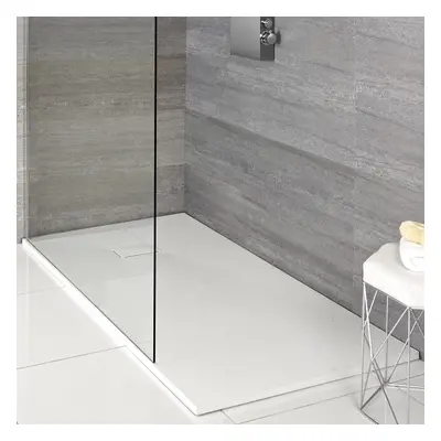 Grand receveur de douche - Blanc - 180 x 90 cm - Résine texturée - Design plat encastré - Hudson