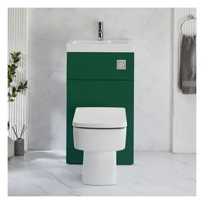 WC avec lave mains - Vert foncé - 50 cm x 89 cm - Bouton de chasse chromé - Cluo-Exton - Hudson 