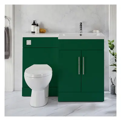 Ensemble meuble-lavabo & WC - Vert foncé - Droite - 110,5 cm - Poignées barre en T chromées - Mo