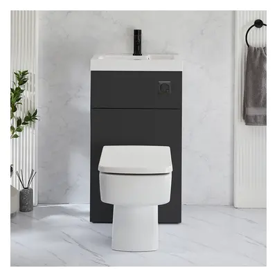 WC avec lave mains - Gris noir - 50 cm x 89 cm - Bouton de chasse noir - Cluo-Exton - Hudson Ree