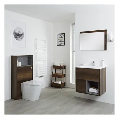 Meuble Lavabo 46.5x61cm & Pack WC Hoxton Chêne Foncé - Sans option LED