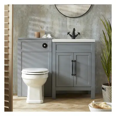 Meuble lavabo rétro - Avec lavabo, meuble WC & cuvette à poser - 61,5 cm - Gris clair - Choix de