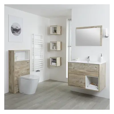 Meuble Lavabo 46.5x81cm - Niche 30cm & Pack WC Hoxton Chêne Clair - Sans option LED