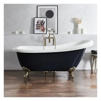 Baignoire îlot rétro – 171 x 74 cm – Noir - Pieds or brossé - Legend - Hudson Reed