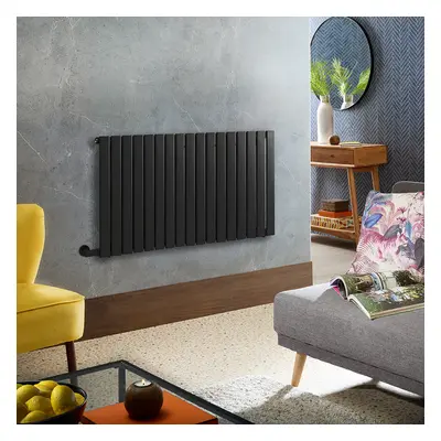 Radiateur design électrique horizontal – Noir – 63,5 cm x 119 cm – Avec thermostat externe – Câb