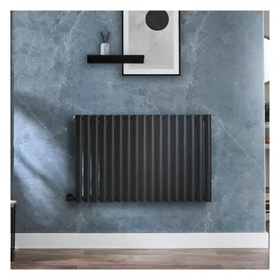 Radiateur design électrique horizontal – Noir – 63,5 cm x 100 cm - Double rang - Avec thermostat