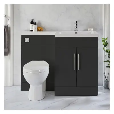 Ensemble meuble-lavabo & WC - Gris noir - Droite - 110,5 cm - Poignées barre en T chromées - Mod