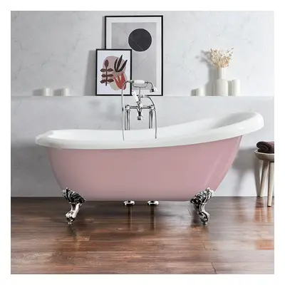 Baignoire îlot rétro – 171 x 74 cm – Rose - Pieds chromés - Legend - Hudson Reed