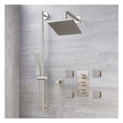 Mitigeur Thermostatique Douche - Pommeau 20cm - Buses hydromassantes & Kit Douchette - Nickel Br