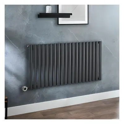 Radiateur design électrique horizontal – Anthracite – 63,5 x 118 cm - Thermostat connecté chromé