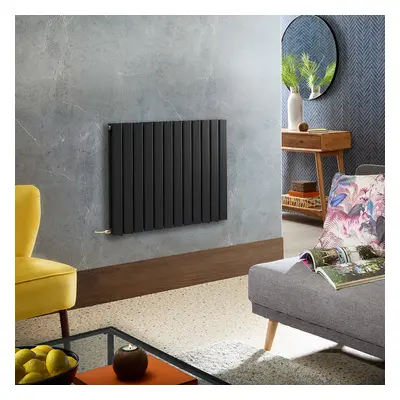 Radiateur design électrique horizontal – Noir – 63,5 x 84 cm – 2 rangs – Avec thermostat intelli