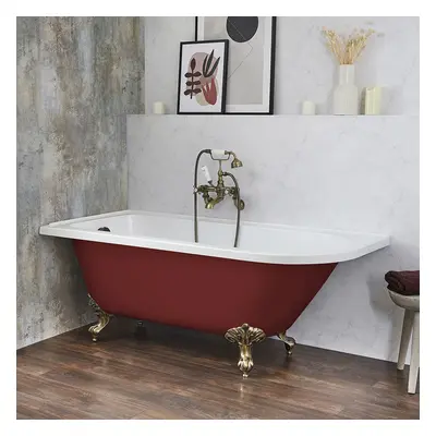 Baignoire îlot d’angle gauche - Rétro – 168,5 x 75 cm – Rouge - Pieds or brossé - Legend - Hudso