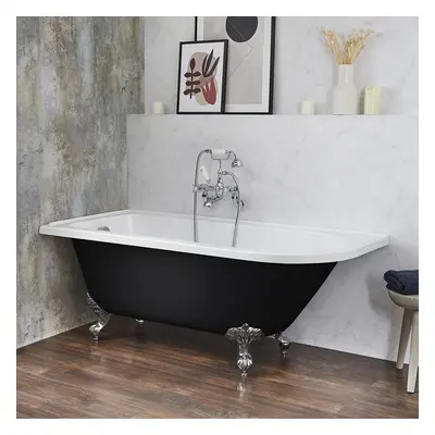 Baignoire îlot d’angle gauche - Rétro – 168,5 x 75 cm – Noir - Pieds chromés - Legend - Hudson R