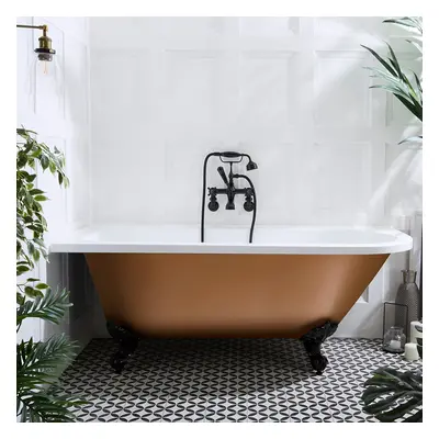 Baignoire semi-îlot d’angle rétro – 168,5 cm x 75 cm – Cuivre - Pieds noirs - Angle gauche - Leg