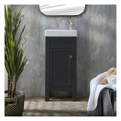 Meuble lave-mains avec lavabo – 40 cm – Gris noir - Poignée ronde chrome – Aston - Hudson Reed