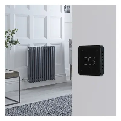 Radiateur électrique style fonte - Anthracite - 3 rangs - 60,5 x 60 cm - Thermostat Wi-Fi rétro-