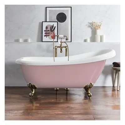 Baignoire îlot rétro – 171 x 74 cm – Rose - Pieds or brossé - Legend - Hudson Reed