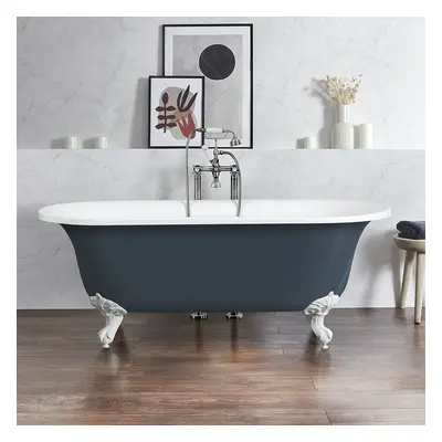 Baignoire îlot rétro - Bord roulé – 173 x 78 cm – Bleu - Pieds blancs - Richmond - Hudson Reed