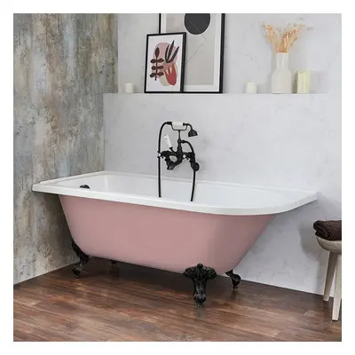 Baignoire îlot d’angle gauche - Rétro – 168,5 x 75 cm – Rose - Pieds noirs - Legend - Hudson Ree