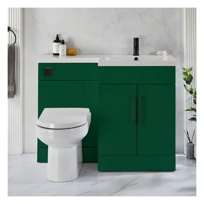 Meuble WC rond Covelly et lavabo - Vert foncé - Droite - 110,5 cm - Poignées barre en T noires -