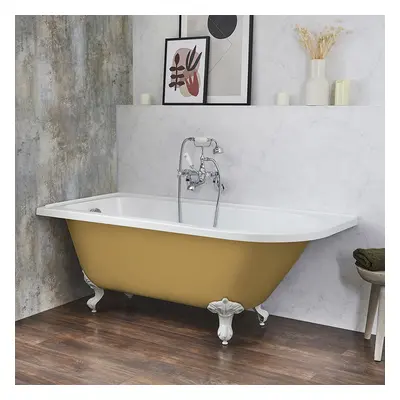 Baignoire îlot d’angle gauche - Rétro – 168,5 x 75 cm – Jaune - Pieds blancs - Legend - Hudson R