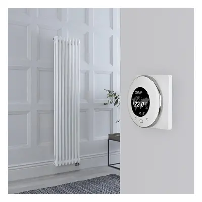 Radiateur électrique style fonte - Blanc - 2 rangs - 38 x 150 cm - Thermostat Wi-Fi rond - Winds