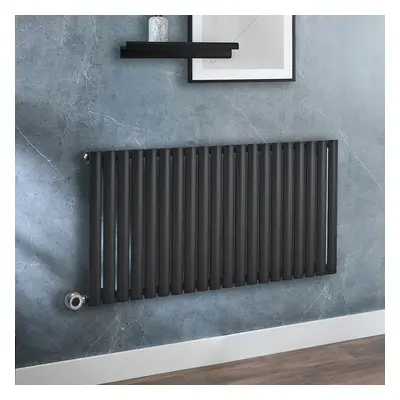 Radiateur design électrique horizontal – Noir – 63,5 x 118 cm - Avec thermostat wifi chromé - Su