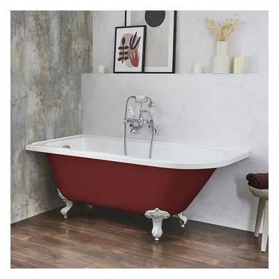 Baignoire îlot d’angle gauche - Rétro – 168,5 x 75 cm – Rouge - Pieds blancs - Legend - Hudson R