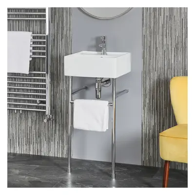 Lavabo sur pieds moderne – Porte-serviettes Chromé – 40 cm - Hallwell - Hudson Reed