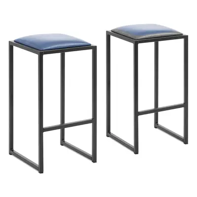 Tabouret de bar industriel - lot de 2 - noir/bleu - avec rembourrage - Royal Catering