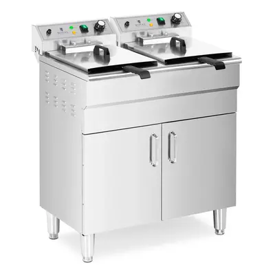 Friteuse électrique double - 26 l - 10,000 W - Robinet - Zone froide - Armoire | Royal Catering