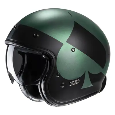 HJC V31 Kuz Retro Casque Jet, noir-vert, taille pour Hommes