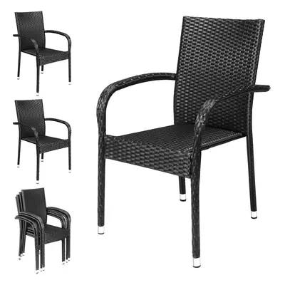 4x Chaises de jardin noir en polyrotin empilable