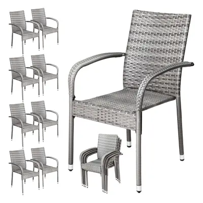 Set de 8 chaises de jardin grises polyrotin empilables