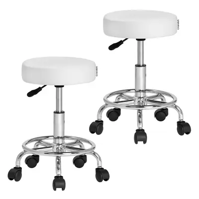 2x Tabouret blanc à roulettes 56cm rembourré et réglable