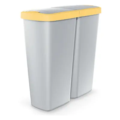 Poubelle Duo Gris/Jaune 50L 55x25x57cm