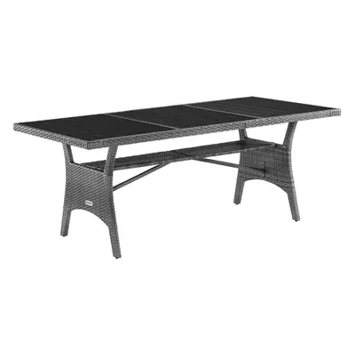 Table de jardin Takeo grise 190x90x74cm en polyrotin et WPC