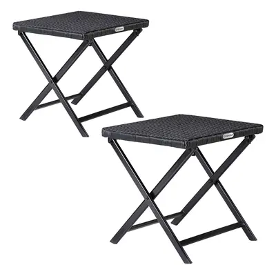 2x Tabouret pliant noir 44x40x44cm en polyrotin