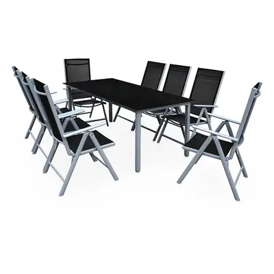 Table et chaises de jardin Bern argent noir 9pcs