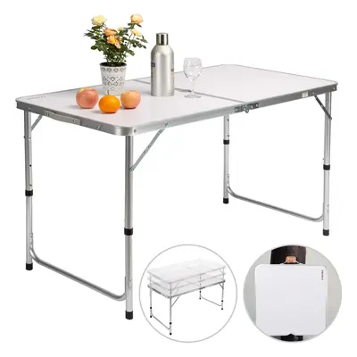 Table de camping blanc 120x60x70cm en aluminium MDF pliable