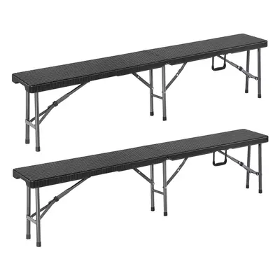 2x Bancs de jardin noir 180cm pliables en plastique