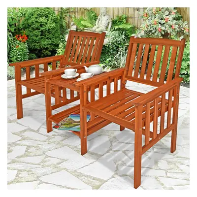 Banc de jardin 2 places bois d'acacia avec table support et accoudoirs jardin