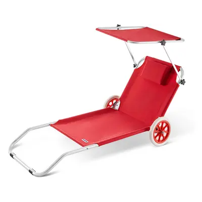 Chaise longue Crète rouge en aluminium avec pare soleil