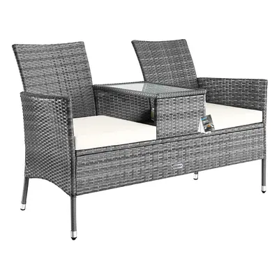 Banc de jardin gris 143x64x87cm en polyrotin avec table