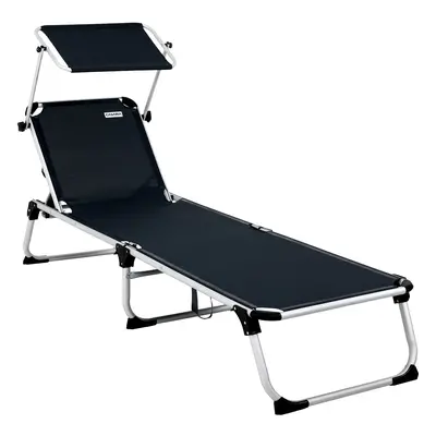 Transat de jardin Malta noir pliable avec pare-soleil