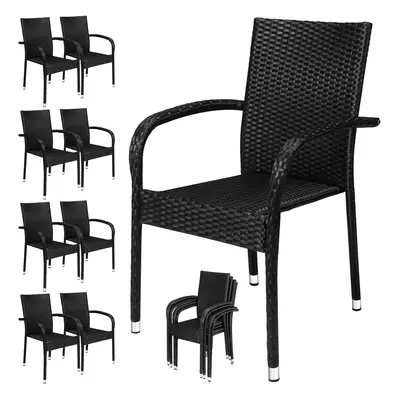 Lot de 8 chaises de jardin noir en polyrotin