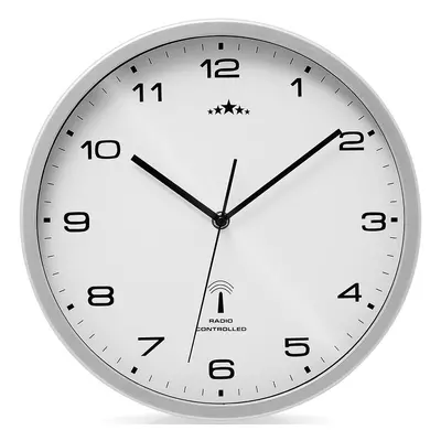 Horloge murale blanche argentée radio pilotée Ø 31cm