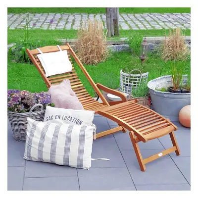 Bain de soleil (set de 2) en acacia avec coussin inclus