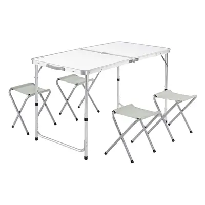 Table de camping blanche avec 4 chaises et fonction valise